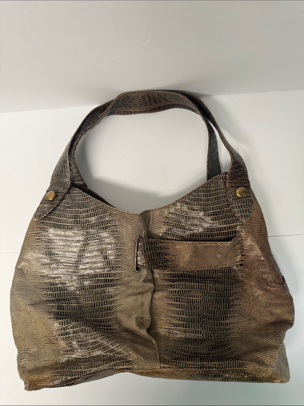 Diane Von Furstenberg “Lizard” Embossed Brown Leather Wrap Bag